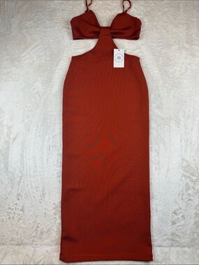 Bella Barnett Women’s Cut Out Bodycon Midi Dress Rust Orange Size M NWT